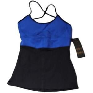 NWT‎ Vipe Althletic Tank Top Built in Bra Blue & Black Color Blocked Yoga - S